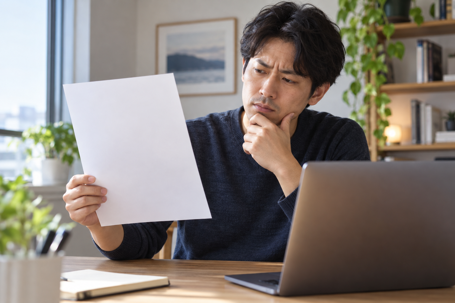 AI 생성 이미지: 성인 개발자가 빈 줄이 보이는 CSV 출력물을 노트북과 비교하며 확인하는 장면